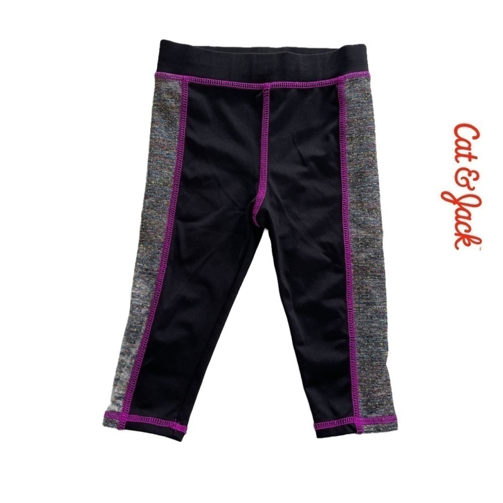 Cat & Jack Black & Purple Cropped Leggings - 3T